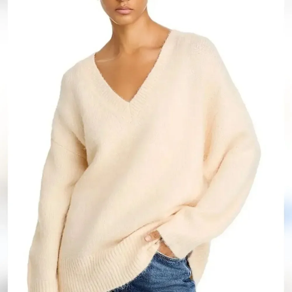 French Connection Fluffy Knit V-Neck Oversized Wool Blend Cream Sweater S NWT - Picture 15 of 15